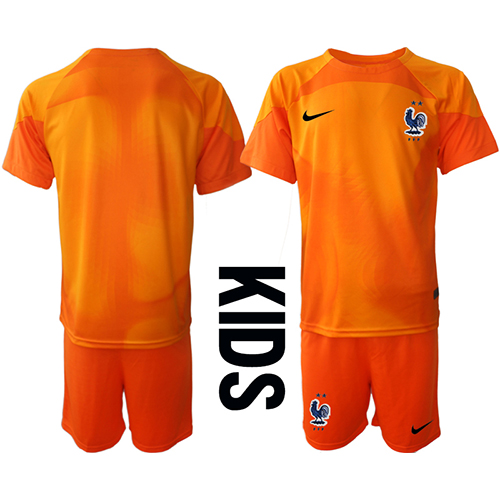 Camisa de time de futebol França Goleiro Replicas 1º Equipamento Infantil Mundo 2022 Manga Curta (+ Calças curtas)